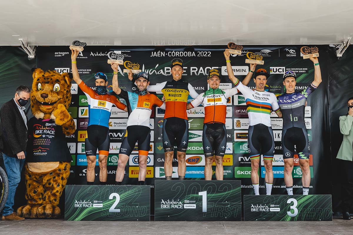 Il podio della terza tappa dell'Andalucia Bike Race 2022