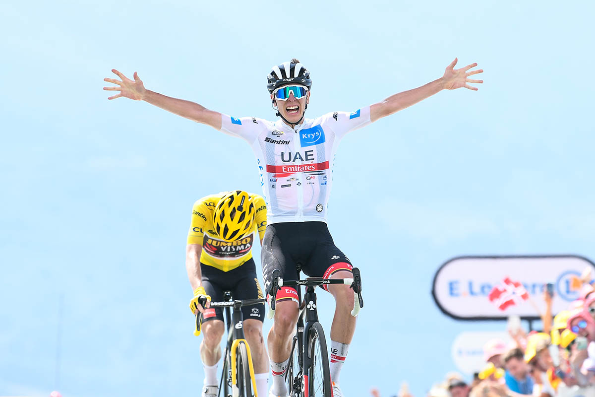 Tadej Pogacar vince la tappa 17 del Tour de France 2022 (foto A.S.O. / Charly Lopez)