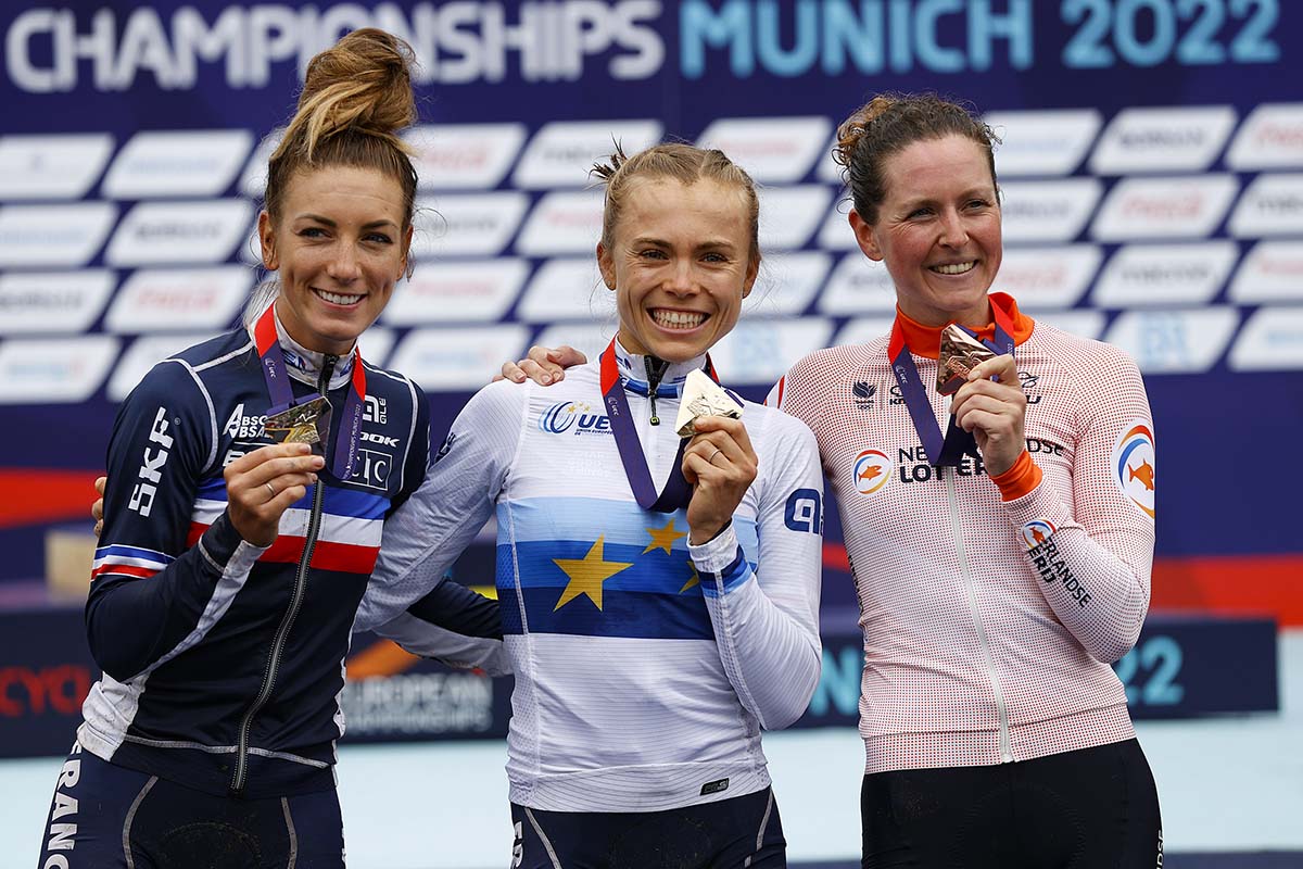 Il podio del Campionato Europeo MTB Monaco 2022 (foto UEC/Sprint Cycling Agency)