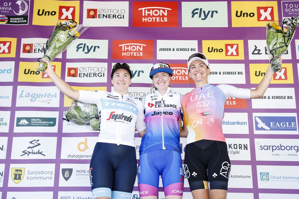 Il podio della quarta tappa del Tour of Scandinavia 2022 (foto Sprint Cycling Agency)