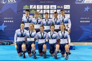 I quartetti dell'inseguimento juniores, vincitori dell'oro agli europei pista ad Anadia - credit Federciclismo