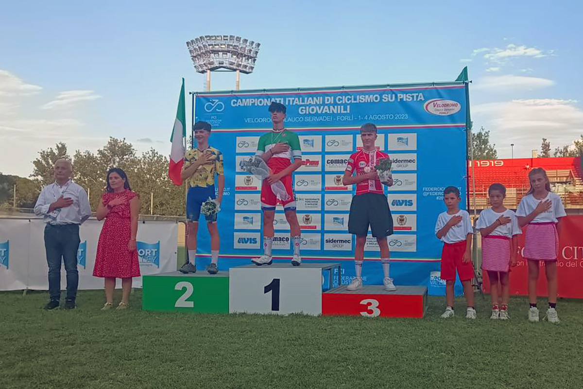 Campionati italiani Giovanili Pista 2023 - il podio dell'omnium allievi vinto da Alessio Magagnotti