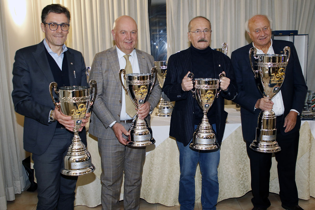 Martinello, Pedrinazzi, Pozzani e Borno alla presentazione 100° Coppa San Geo - Credit Photobicicailotto