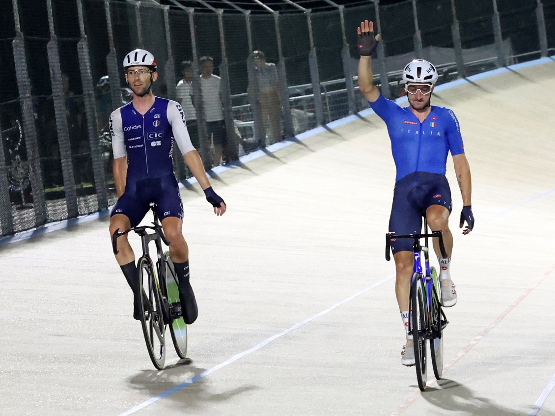 Benjamin Thomas, vincitore dell'Omnium alla 6 Giorni delle Rose, con Elia Viviani