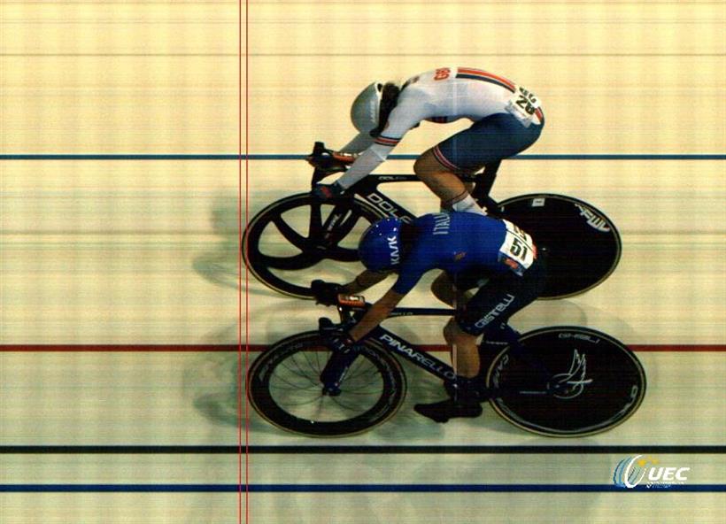 la sfida tra Lloyd e Linda Sanarini nell'omnium agli europei in pista 2024 di Cottbus - credit UEC