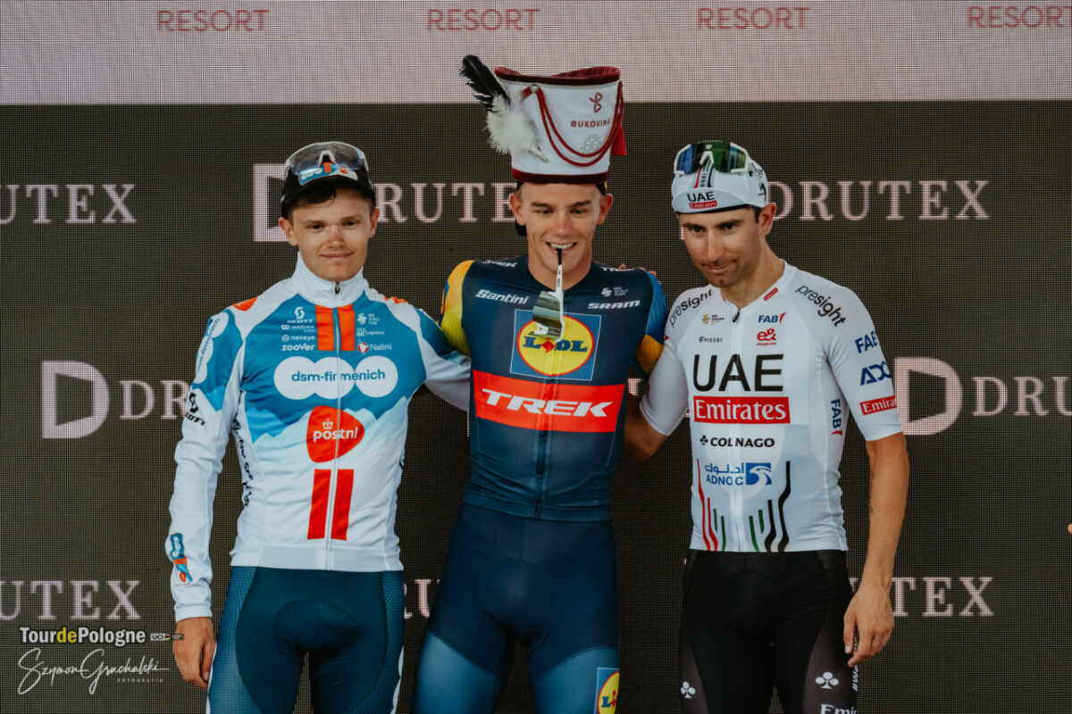 Il podio della tappa 6 del Tour de Pologne
